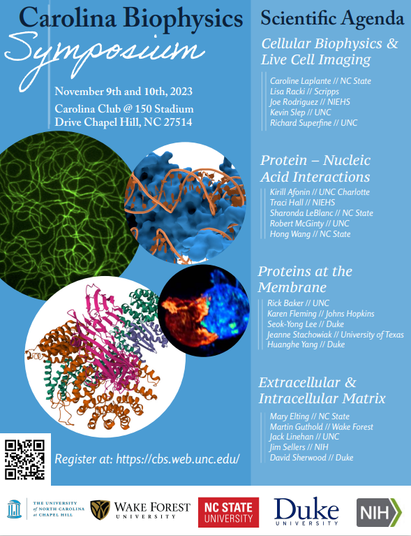 12th Biennial Carolina Biophysics Symposium flier text details on https://cbs.web.unc.edu/