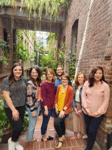 A group photo of the Diabetes Research and Wellness Lab team. From left to right: Victoria Muñiz-Salinas, Vanessa Jewell, Amy Thompson, Benjamin Feiten, Marion Russell, Emily Knezevich, Julia Shin