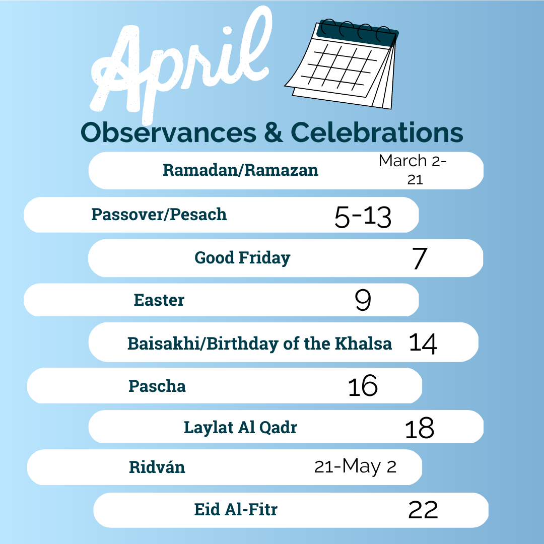April Observances and Celebrations Department of Health Sciences