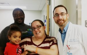 Nadiya Dockery with her parents Eric Dockery and Kaley Williams, with UNC Pediatric Nephrologist Dr. Dorey Glenn