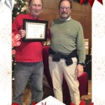 Doug Leonard receives the Pharmacology Research Staff Excellence award from Rob Nicholas